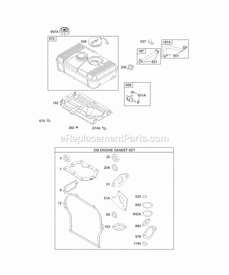 Fuel Tank Group KitsGasket Sets-Engine Diagram and Parts List for 133402-0011-01  Briggs and Stratton Engine